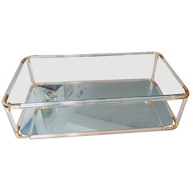 Side Table in Acrylic Glass & Brass For Sale