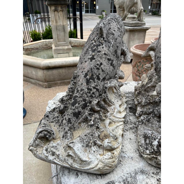 Pair of Weathered French Cement Dolphin Fountain Spouts, Circa 1970s For Sale - Image 11 of 16