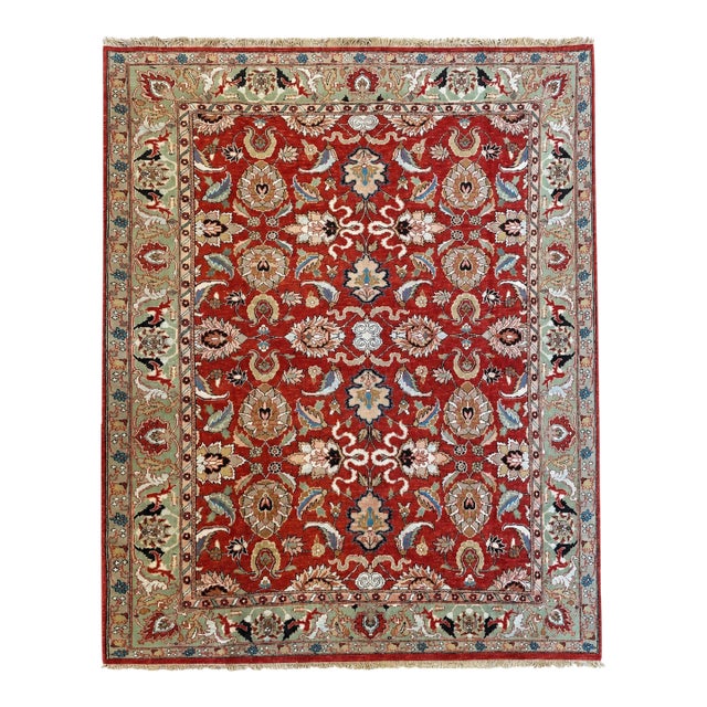 Vintage Turkish Rug 9x12 – Intricate Floral Design in Red, Ivory and Beige For Sale