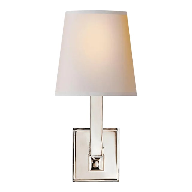 Chapman & Myers for Visual Comfort Signature Square Tube Single Sconce in Polished Nickel with Natural Paper Shade For Sale