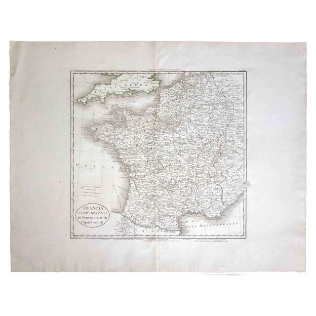 Map of France, Original Etching, 1820 For Sale