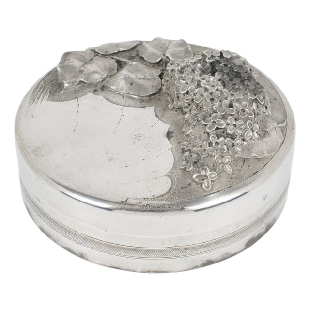Albert Chezal Art Nouveau Pewter Box with Lilac Decor, France circa 1910 For Sale