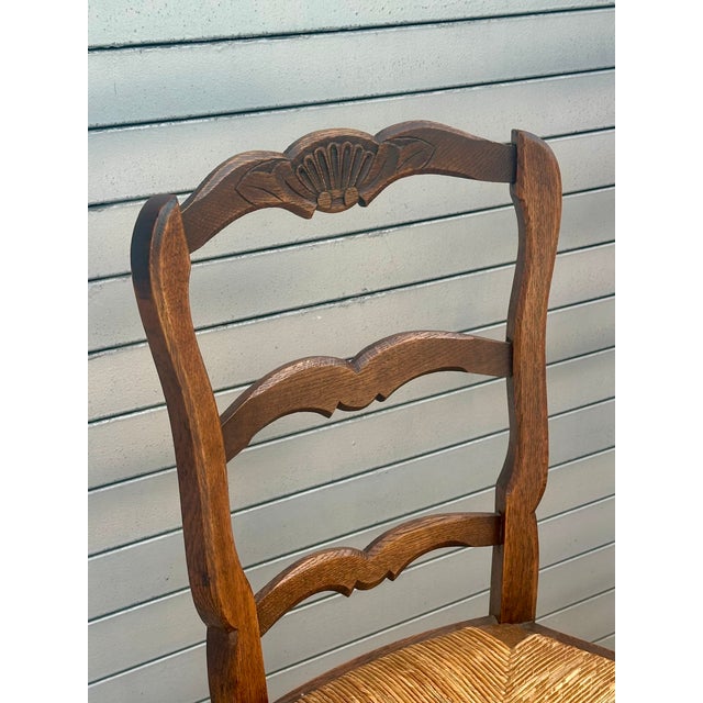 Wood Pair of French Provincial Louis XV Style Oak Side Chairs, Circa 1920. For Sale - Image 7 of 11