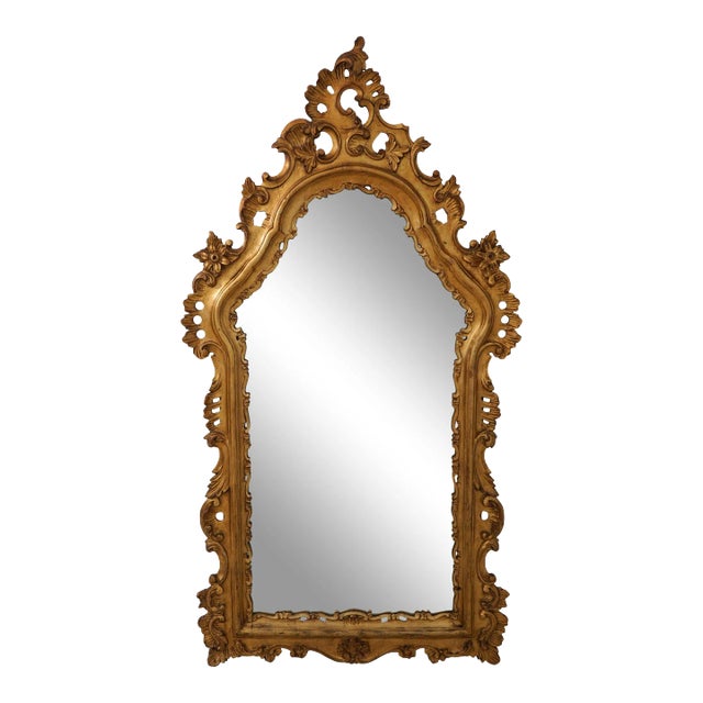 Ornate Wood Carved Frame Gold Rococo Mirror For Sale