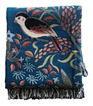 Arts and Crafts-Style "Raspberry Vine" Jacquard Woven Throw Blanket
