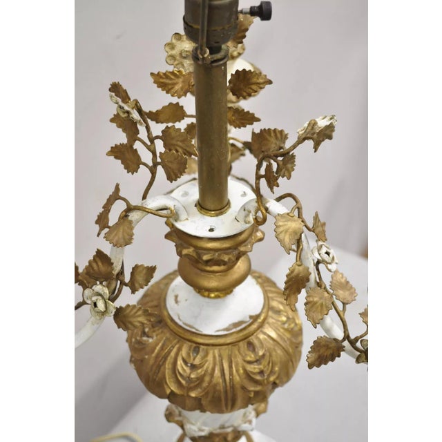 White Vintage Italian Hollywood Regency Giltwood White & Gold Candelabra Table Lamp For Sale - Image 8 of 12