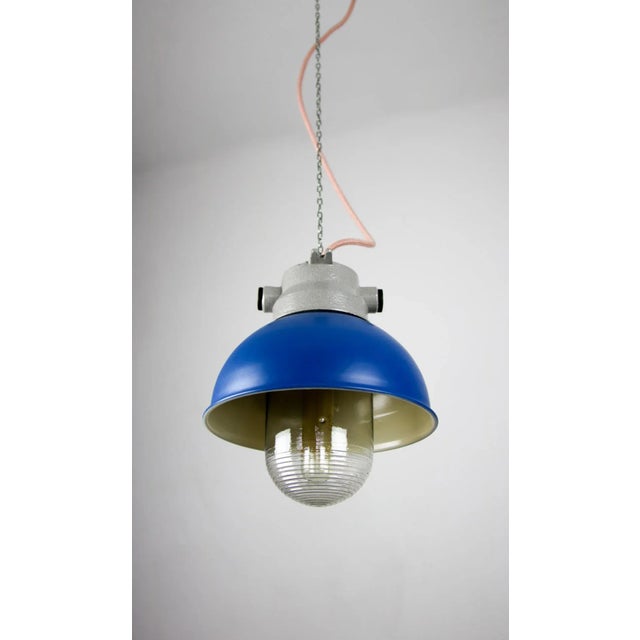 Vintage Blue Small Industrial Pendant Lamp from TEP For Sale - Image 11 of 13