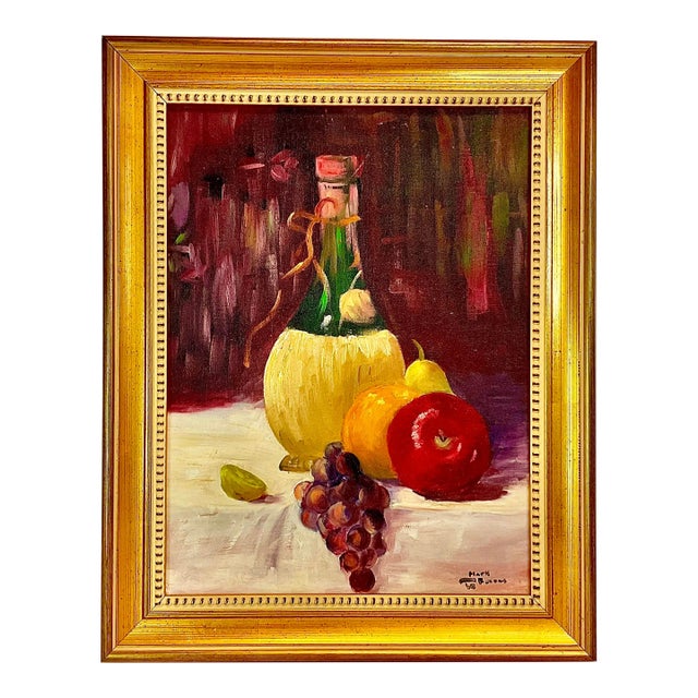 1969 Vintage Boho Chic Original Still Life Oil Painting, Artist Signed, Framed For Sale