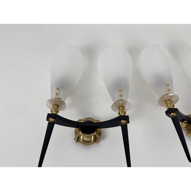 Metal Brass and Plexiglass Wall Lamps by Maison Arlus, 1960, France - A Pair For Sale - Image 7 of 13
