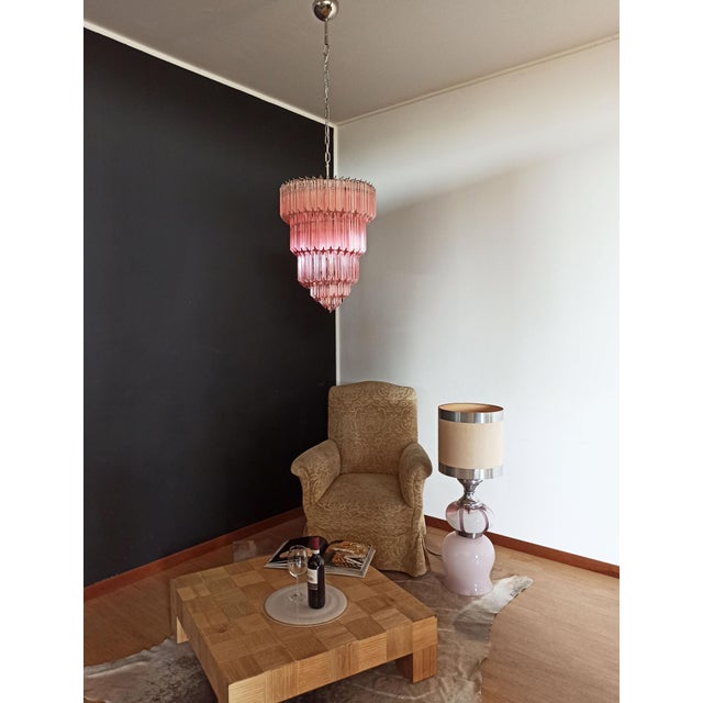 Murano Glass Chandelier with 112 Pink Quadriedri, 1990s For Sale - Image 16 of 18