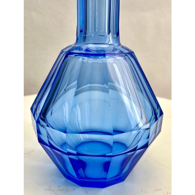 Large Czech Cobalt Blue Faceted Crystal Decanter from Moser, 1857 For Sale - Image 3 of 13
