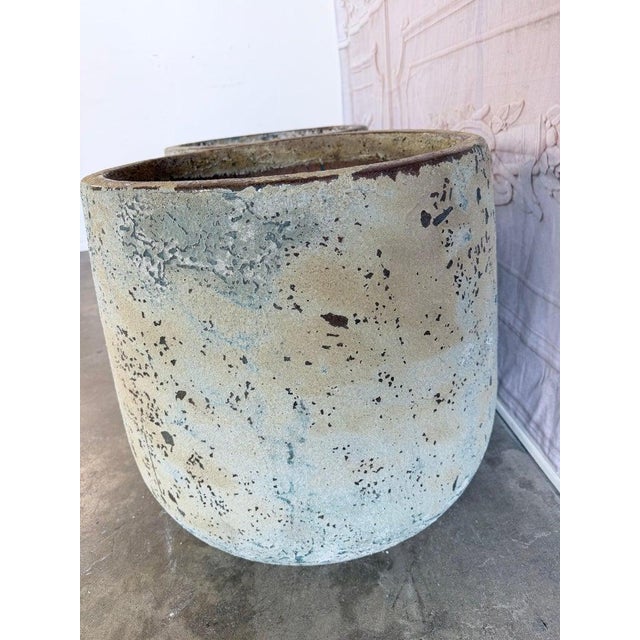 Pair of Large 20th Century Pitted Limestone-Finish Terra Cotta Planters For Sale - Image 9 of 14