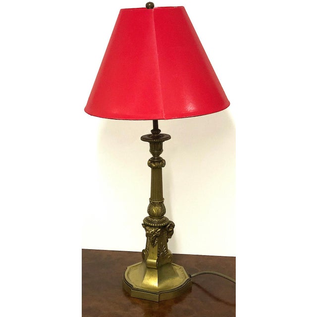 Mid-Century Modern Antique Brass Cherub Table Lamp with Fabric Shade from Unbekannt, 1950s For Sale - Image 3 of 10