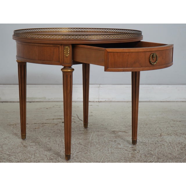 Henredon Pair of Henredon Round French Louis XVI Walnut Lamp Tables For Sale - Image 4 of 18