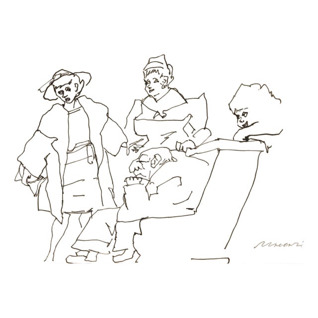 Mino Maccari, Father and Daughters, Drawing on Paper, 1940s For Sale