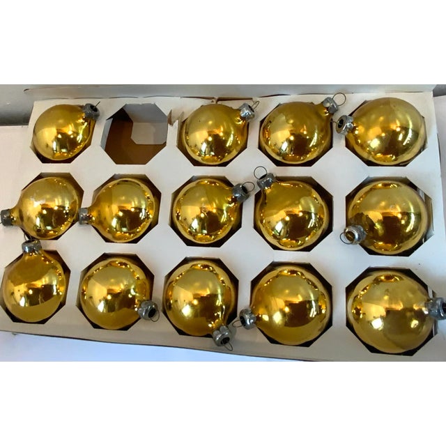 Mid-Century Modern Vintage Holiday Gold Glass Ball Ornaments - Set of 14 For Sale - Image 3 of 3