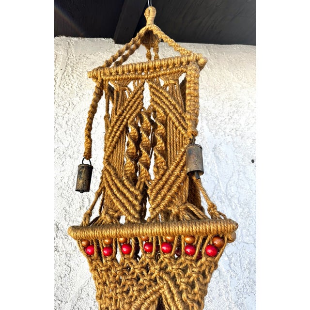 Mid-Century Modern Vintage 70's Jute Macrame Wind Chime For Sale - Image 3 of 9