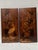 "School of Nancy" Pair of Art Nouveau marquetry panels One panel with a floral motif and the other with a pink flamingo...