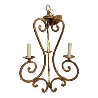 Vintage Hollywood Regency Style Gold Leaf Chandelier For Sale