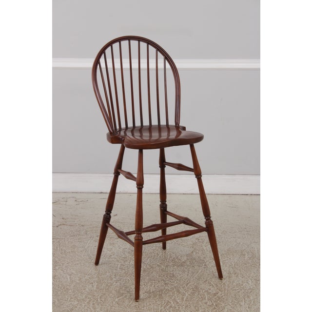 Traditional Pair Robert Bergelin Windsor Style Cherry Counter Chairs For Sale - Image 3 of 16