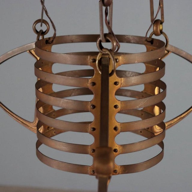 Art Nouveau Pendant Light in Glass and Metal For Sale - Image 11 of 14