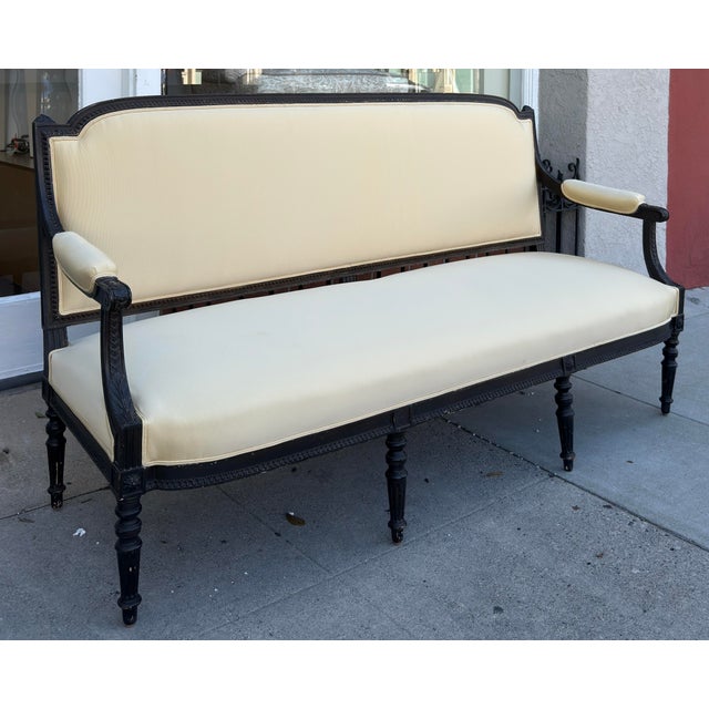 French Antique Directoire Sofa Settee W Nancy Corzine Yellow Upholstery For Sale - Image 3 of 6