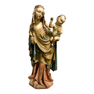 16th/17th Century Carved Gilt and Polychromed Madonna and Child Sculpture For Sale