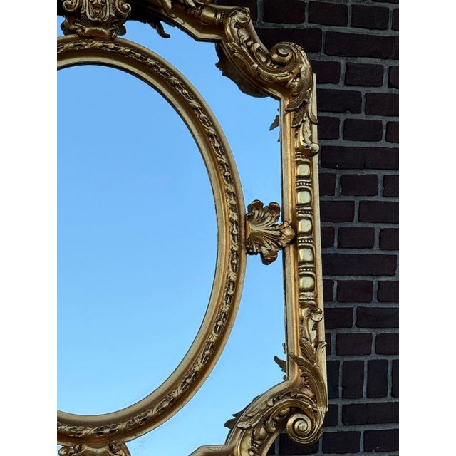 1970 French Louis XVI Gold Beech Wall Mirror 1pc For Sale - Image 6 of 13