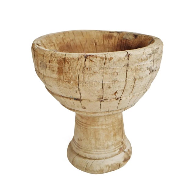 Mid 20th Century Vintage Old Wood India Mortar Cup For Sale - Image 5 of 5
