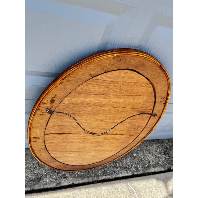 Mid Century Modern Oval Rattan Split Reed Wall Mirror | Attributed to Gabriella Crespi For Sale - Image 14 of 14