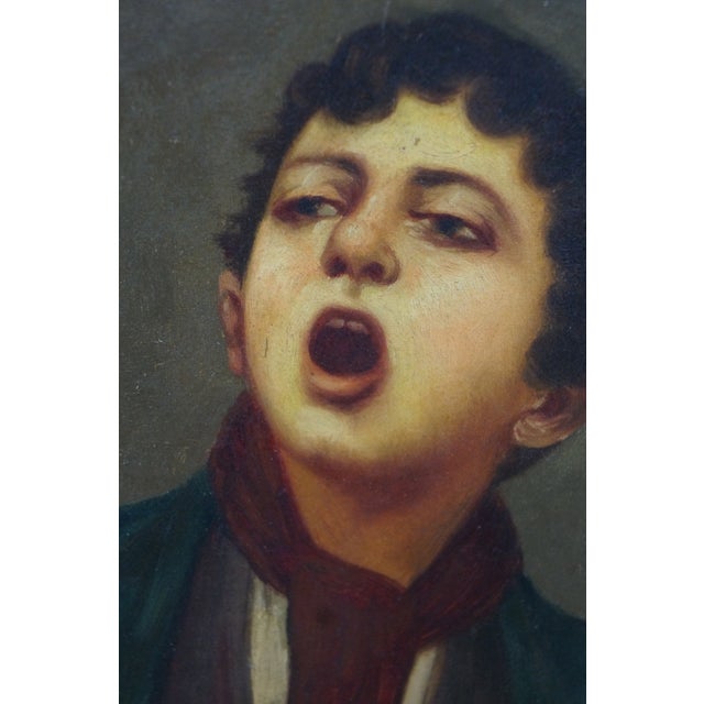 20thC Italian Oil Painting "Street Singer" R. Figarios Boy Guitarist Gilt Framed For Sale - Image 10 of 13
