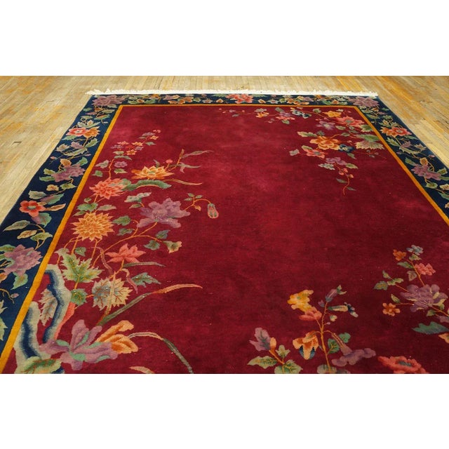1920s Chinese Art Deco Carpet ( 8'10" x 11'2" - 270 x 340 cm ) Hand Knotted Pile Coral / Salmon Pink Rectangle Wool 1920s...
