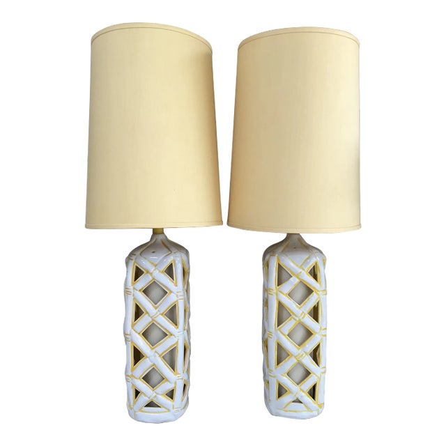 Hollywood Regency Large Faux Bamboo Table Lamps - A Pair For Sale