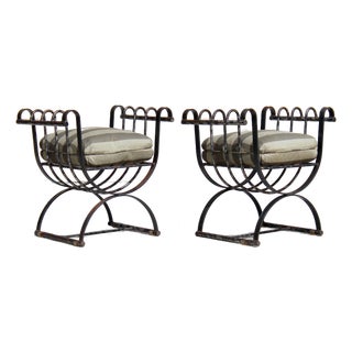 Pair of 1970s Italian Tuscan Savonarola Chairs - Vintage Iron Frame Seating For Sale