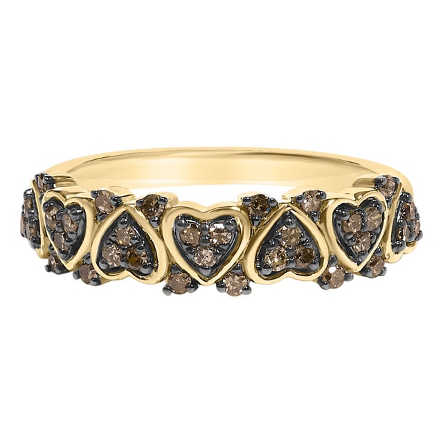 10K Yellow Gold Plated .925 Sterling Silver 1/3 cttw Natural Diamond Band Ring - Size 7 For Sale
