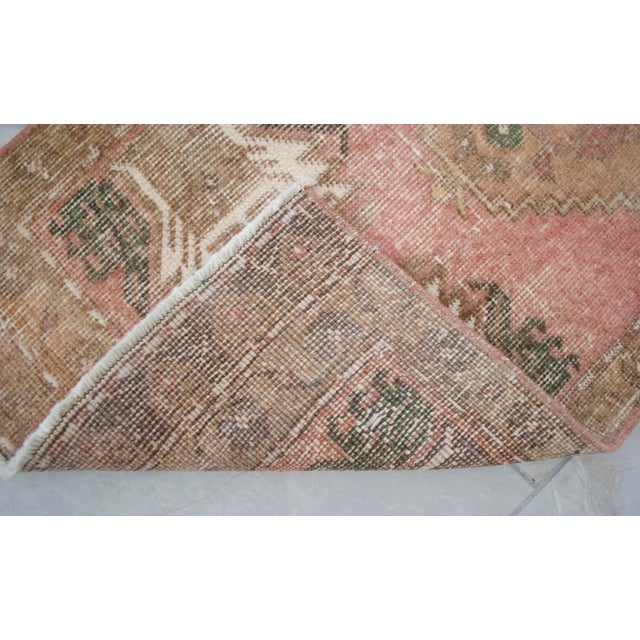 Textile 1970s Hand Made Small Turkish Rug. DoorMat Entry Decor Kitchen Mat Baht Rug - 21'' X 43'' For Sale - Image 7 of 13