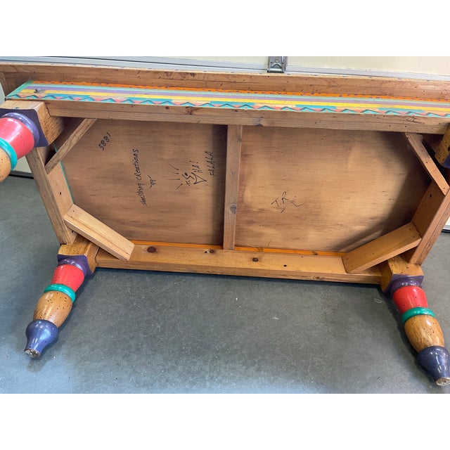 Wood 1990s Hand Painted Rustic Boho Coffee Table South Western Style For Sale - Image 7 of 7