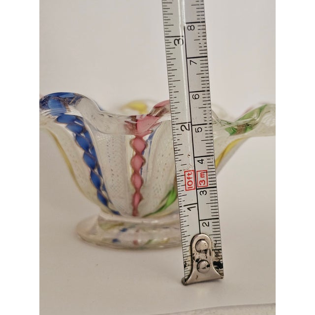 Murano Latticino Ribbon Art Glass Footed Bowl — Multicolor Gold Fleck, Italy For Sale - Image 13 of 14