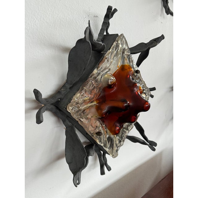 Metal Vintage Wall Lamp with Iron Base and Glass Lampshade in the style of Mazzega, 1970s For Sale - Image 7 of 12
