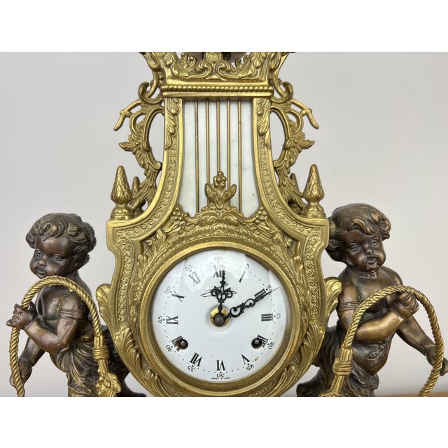 Louis XV Brass Marble Garniture Set with Candelabras, Set of 3 For Sale - Image 6 of 18