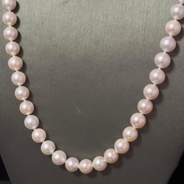 Metal Akoya Pearl Diamond Necklace 22" 18k Gold 8.5 mm Certified For Sale - Image 7 of 12