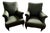 Pair of Vintage Napoleon III-Style Wingback Lounge Chairs on Casters For Sale