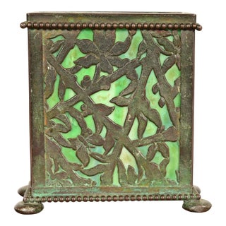 Apollo Studios New York Arts & Crafts Grapevine Pattern Bronze and Slag Glass Card Holder For Sale