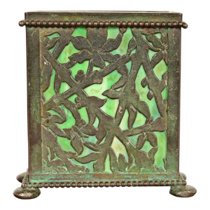 Apollo Studios New York Arts & Crafts Grapevine Pattern Bronze and Slag Glass Card Holder