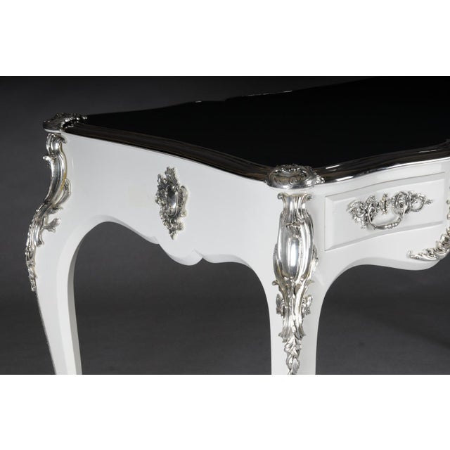 Vintage Writing Desk in High Gloss White and Silver For Sale - Image 12 of 18
