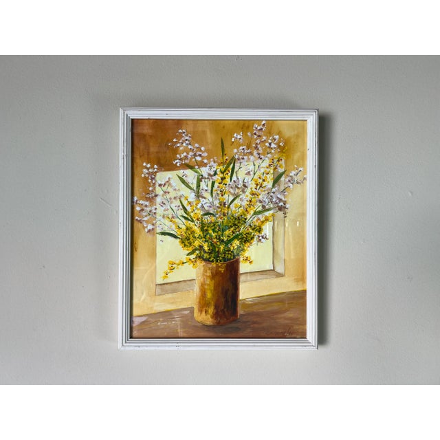 90's Vintage Still Life Oil - Watercolor Painting, Signed For Sale - Image 12 of 12