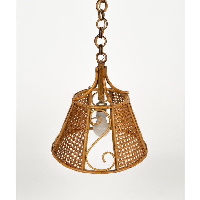 Mid-Century French Riviera Pendant in Rattan and Wicker, Italy, 1960s For Sale - Image 6 of 15