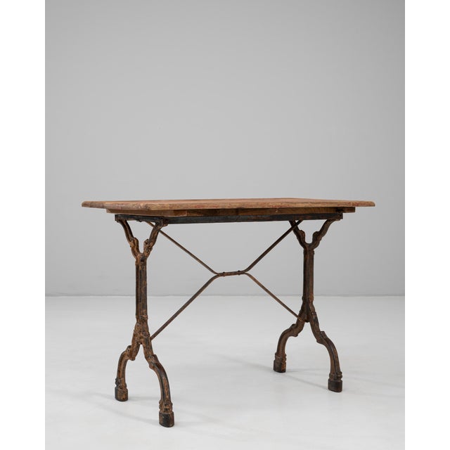 1900s French Bistro Table With Base Cast Iron & Wooden Top For Sale - Image 4 of 18