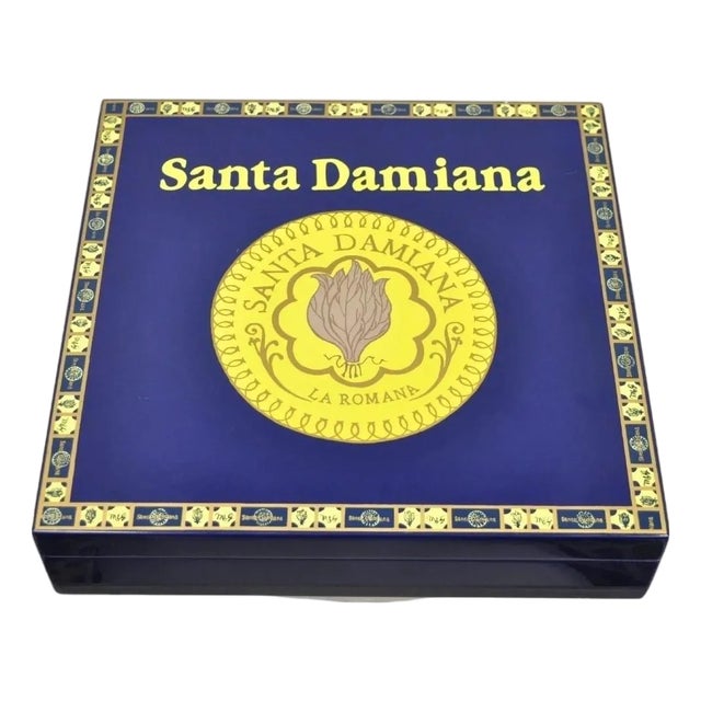 Santa Damiana La Romana Blue Lacquered Wood Cigar Humidor Box For Sale
