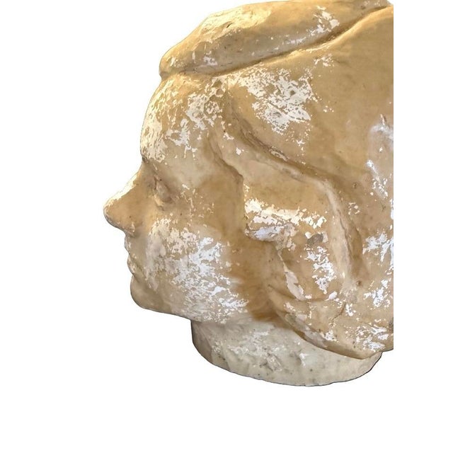 Elegant Vintage Plaster Bust of Woman’s Head on Black Wood Base For Sale In Miami - Image 6 of 8